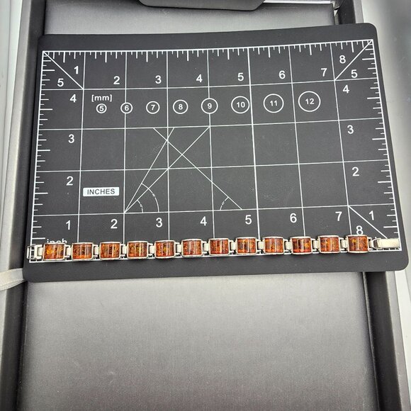 Sterling Silver & Amber Link Bracelet 8" Snap Clasp Czech Republic 21.94g Signed - Picture 6 of 11